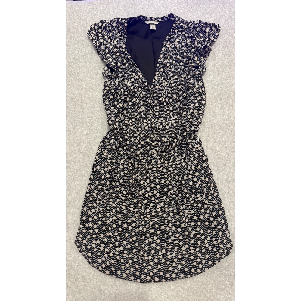 H&M Black White Abstract Dot Flutter Sleeve Mini Dress Size 14 Wedding Guest‎